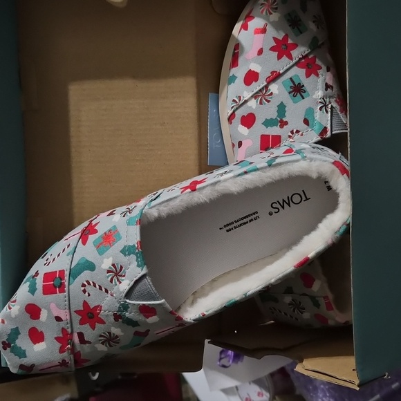 Christmas👣TOM'S 🌱ALPARGATA Deck the Halls Sherpa Lined Espadrilles - Picture 10 of 12